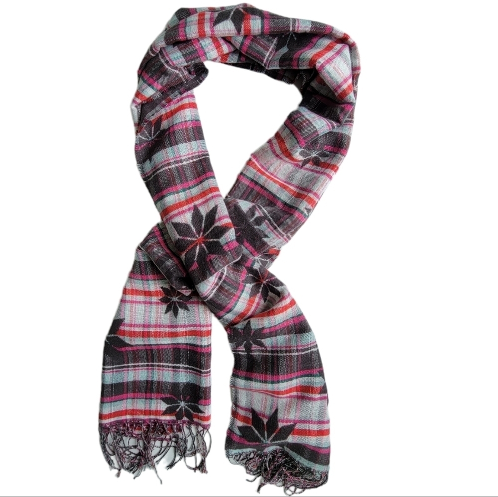 Maurices Plaid Blanket Scarf Red Black Fringe Cozy